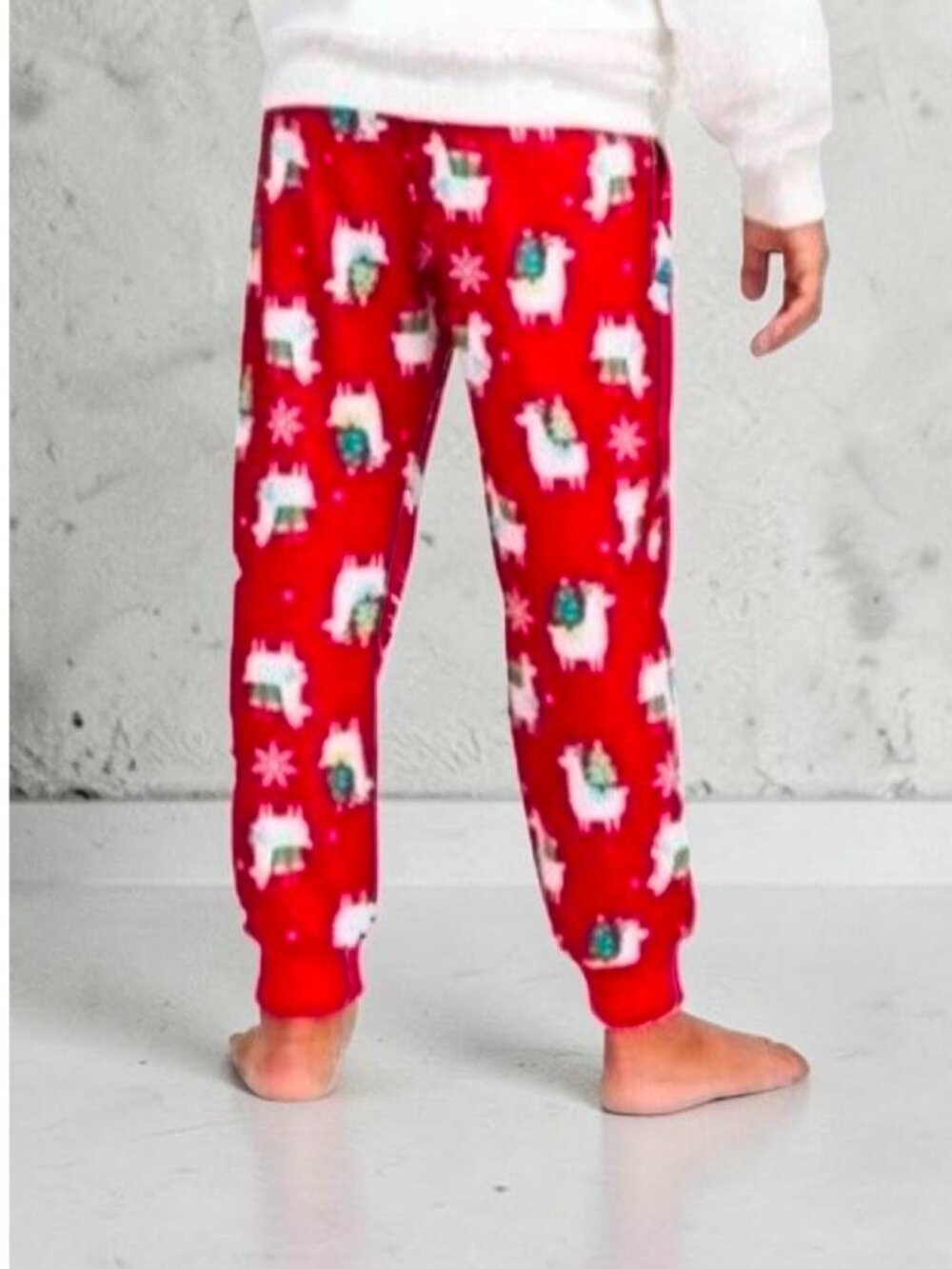 Kids Red Christmas Pajama Pants With Llama & Snowflake Print Soft Fleece Size 6